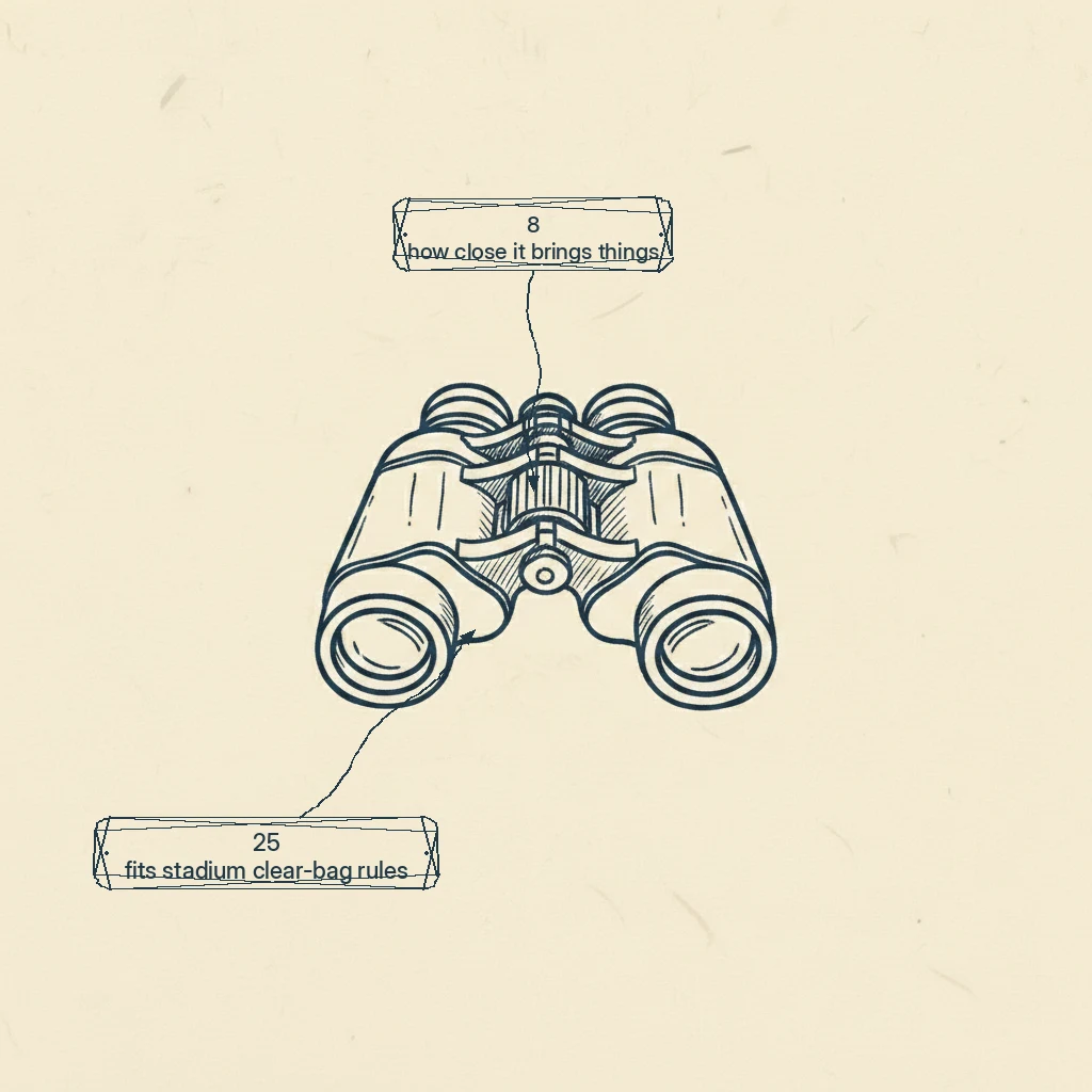 what the binocular numbers mean and why a 25 to 32mm compact fits stadium bag rules