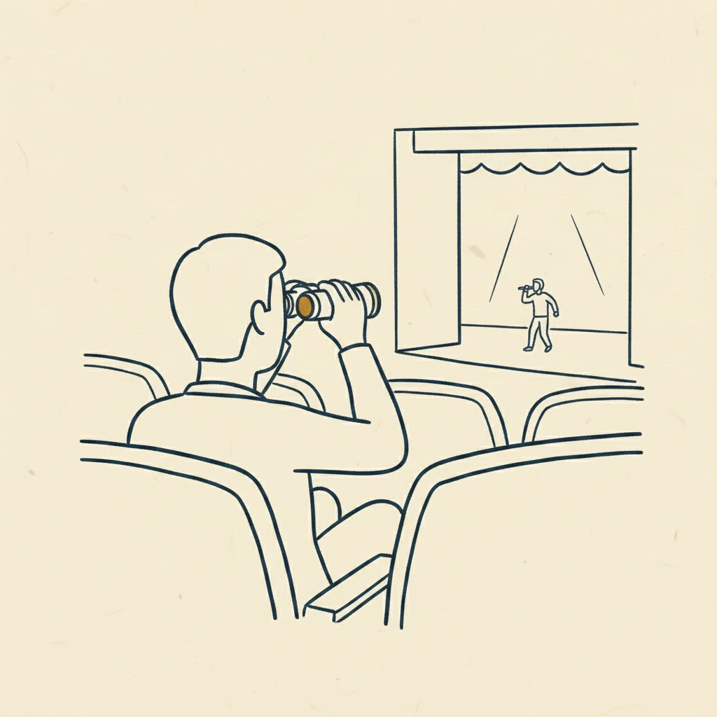 using compact binoculars to watch a performer on stage