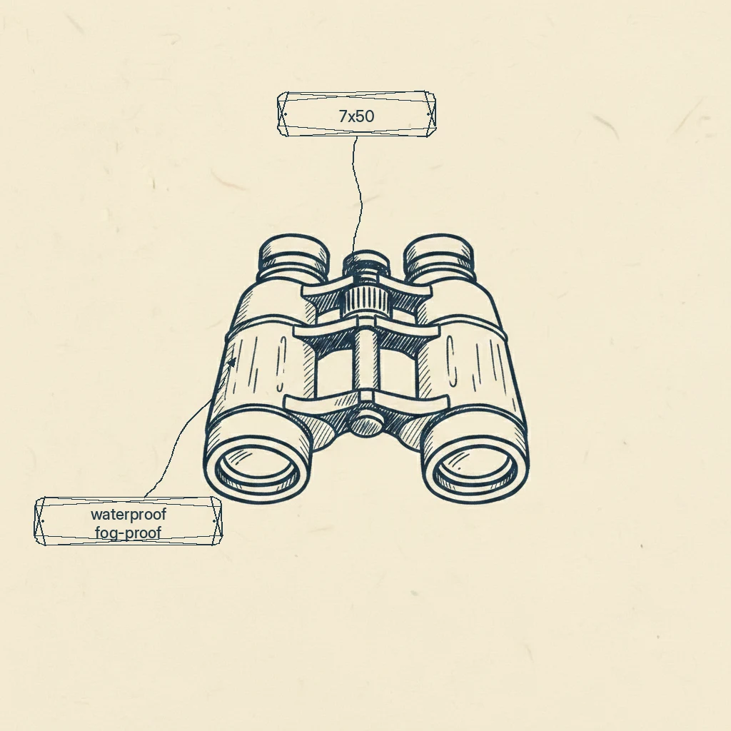 what to look for in boating binoculars, 7x50, waterproof and fog-proof, with a rubber grip