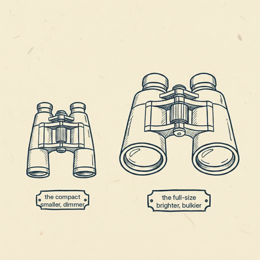 compact travel binoculars versus full-size, what you gain in packability and give up in brightness