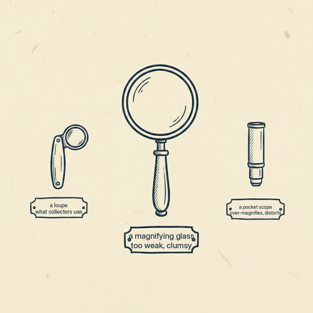 which magnifier for coins, a 5 to 10x loupe is what collectors actually use, not a big magnifying glass or a high-power gadget