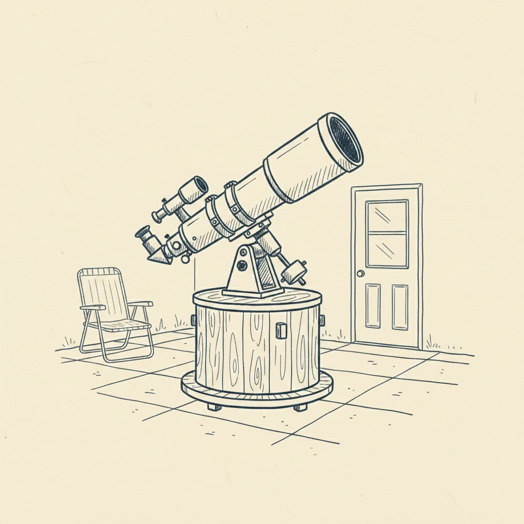 an eight inch telescope set up in a normal backyard