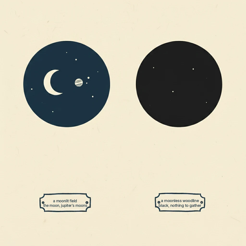 a drawing showing what you can really see with normal binoculars at night