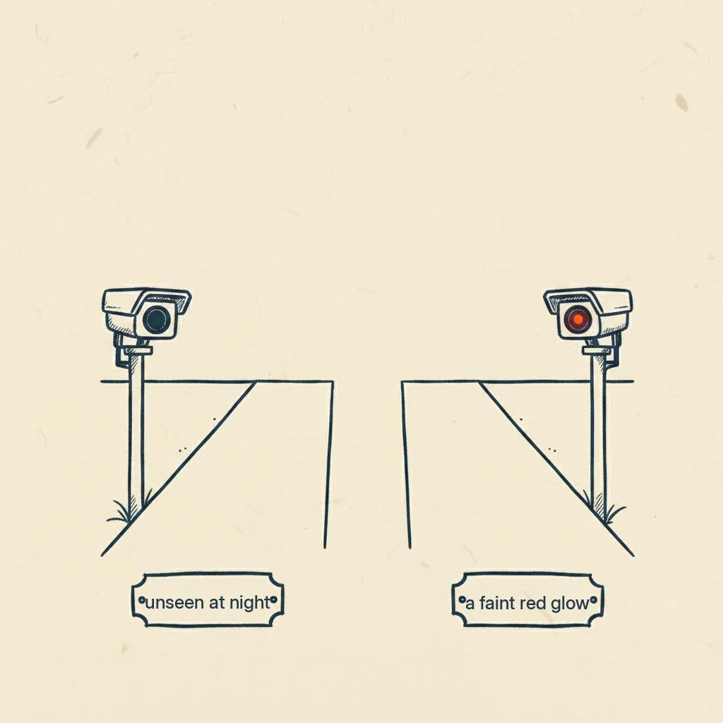 a drawing showing that some trail cameras glow red at night and some do not