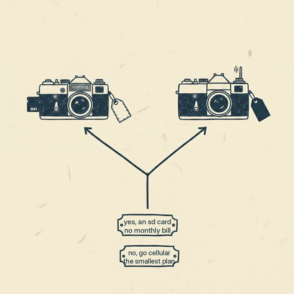 a drawing that helps you decide whether you need a monthly plan for a driveway camera
