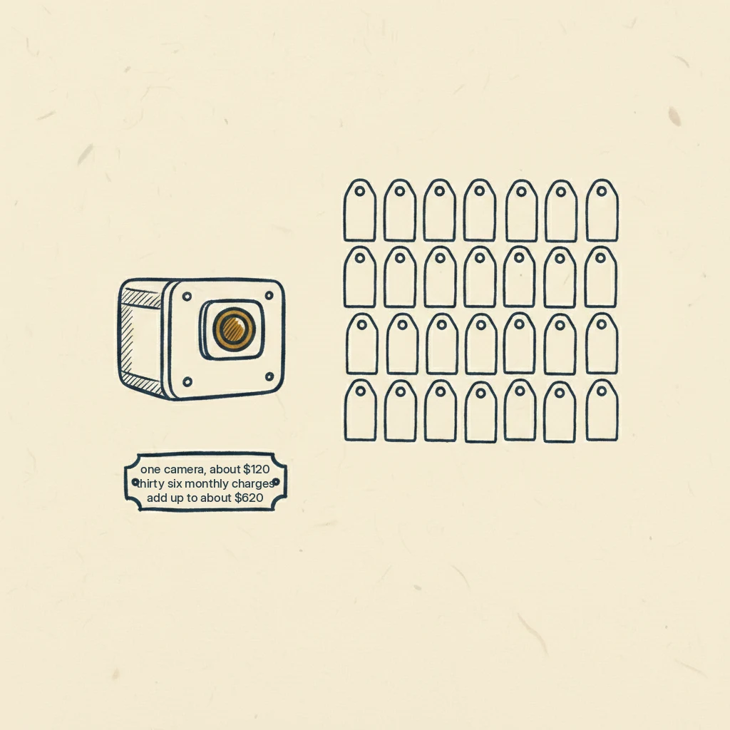 a drawing showing that a cellular trail camera costs far more over three years than the price on the box because of the monthly plan