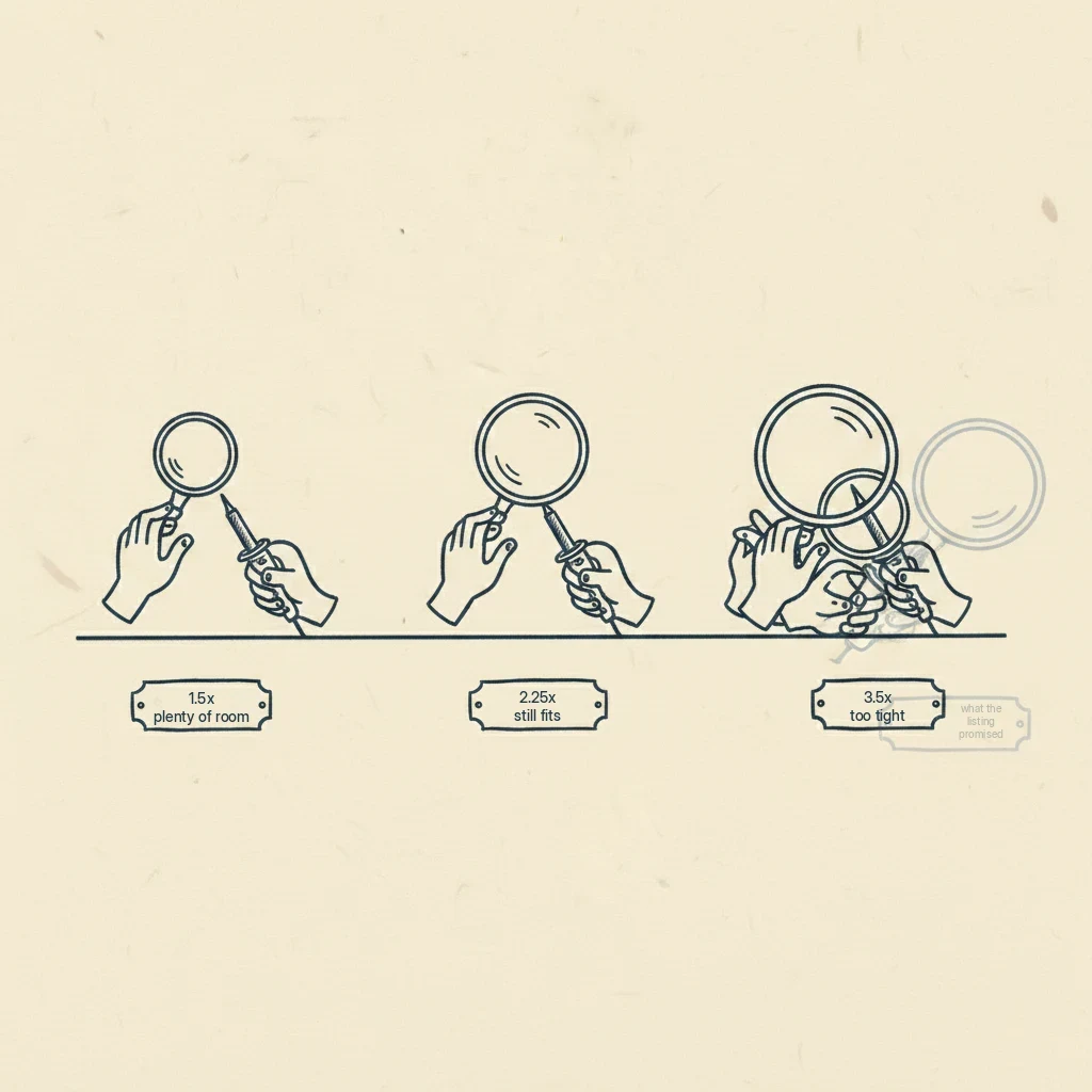 Chart showing that a stronger magnifying glass for soldering means less room to fit your hands and soldering iron underneath