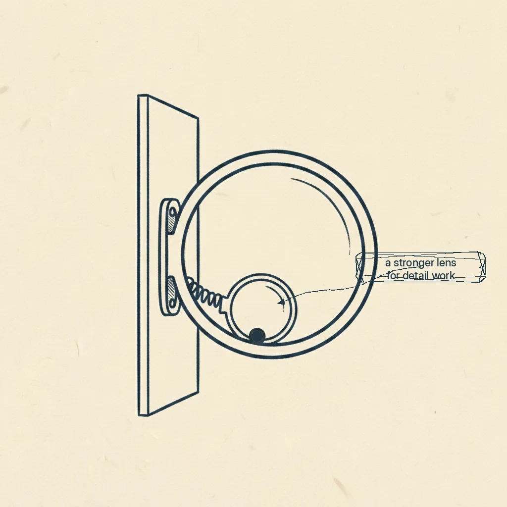 The little lens inside the big lens on a cross stitch magnifier, and why stitchers find it annoying