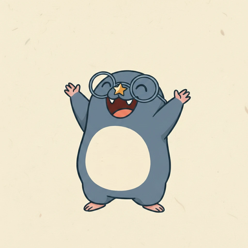 Squint the star-nosed mole, arms thrown up at the sky